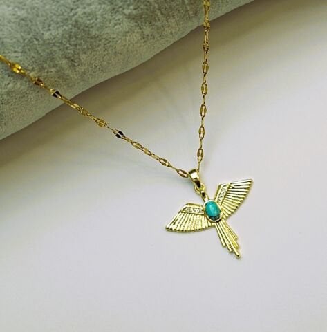 14K Rengi Anka Kuşu Çelik Kolye TK361