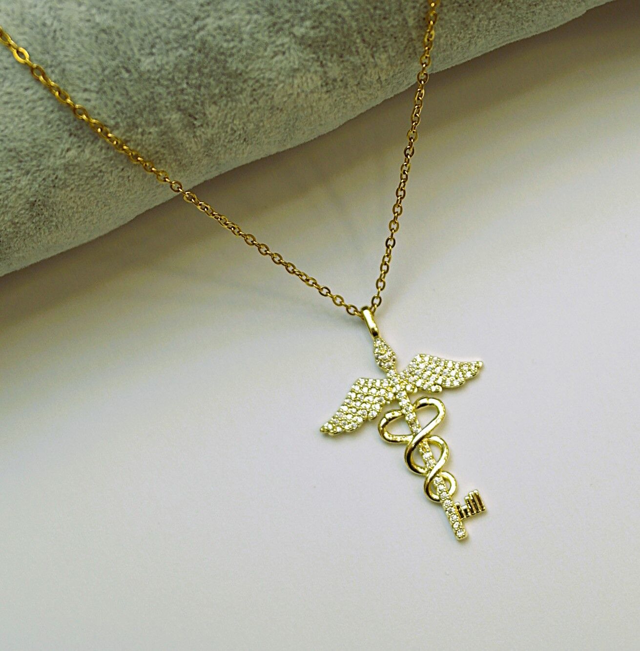 14K Rengi Kuş Anahtar Çelik Kolye TK362