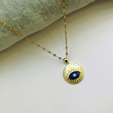 14K Rengi Nazar Çelik Kolye TK364