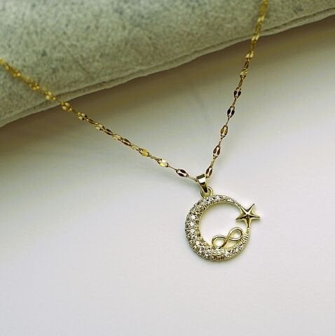 14K Rengi Ayyıldız Çelik Kolye TK368