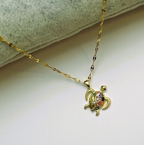 14K Rengi Kaplumbağa Çelik Kolye TK369