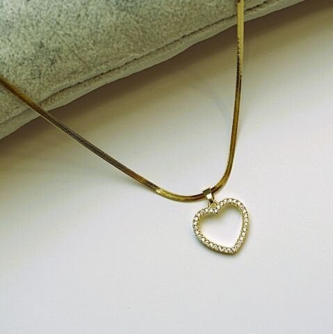 14K Rengi Kalp Çelik Kolye TK371