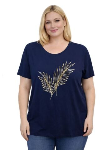 42/44/46 Beden Baskılı Tişört-Lacivert PB355