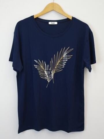 42/44/46 Beden Baskılı Tişört-Lacivert PB355