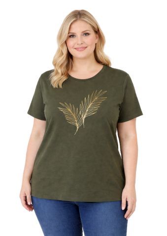 42/44/46 Beden Baskılı Tişört-Haki PB357