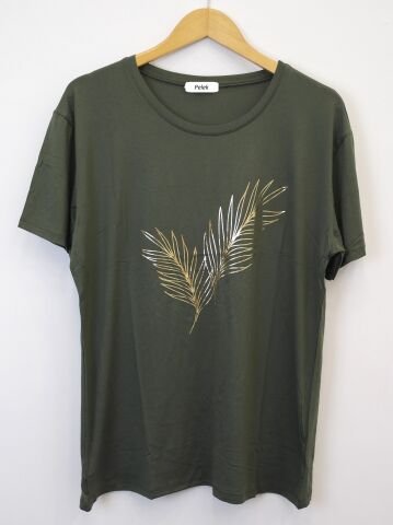 42/44/46 Beden Baskılı Tişört-Haki PB357