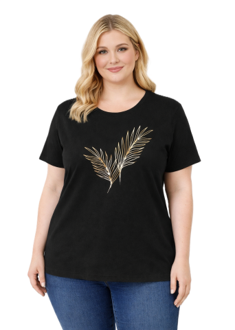 42/44/46 Beden Baskılı Tişört-Siyah PB358