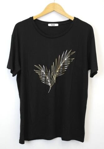 42/44/46 Beden Baskılı Tişört-Siyah PB358