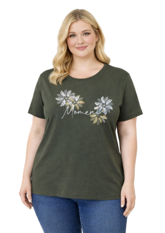 42/44/46 Beden Baskılı Tişört-Haki PB359