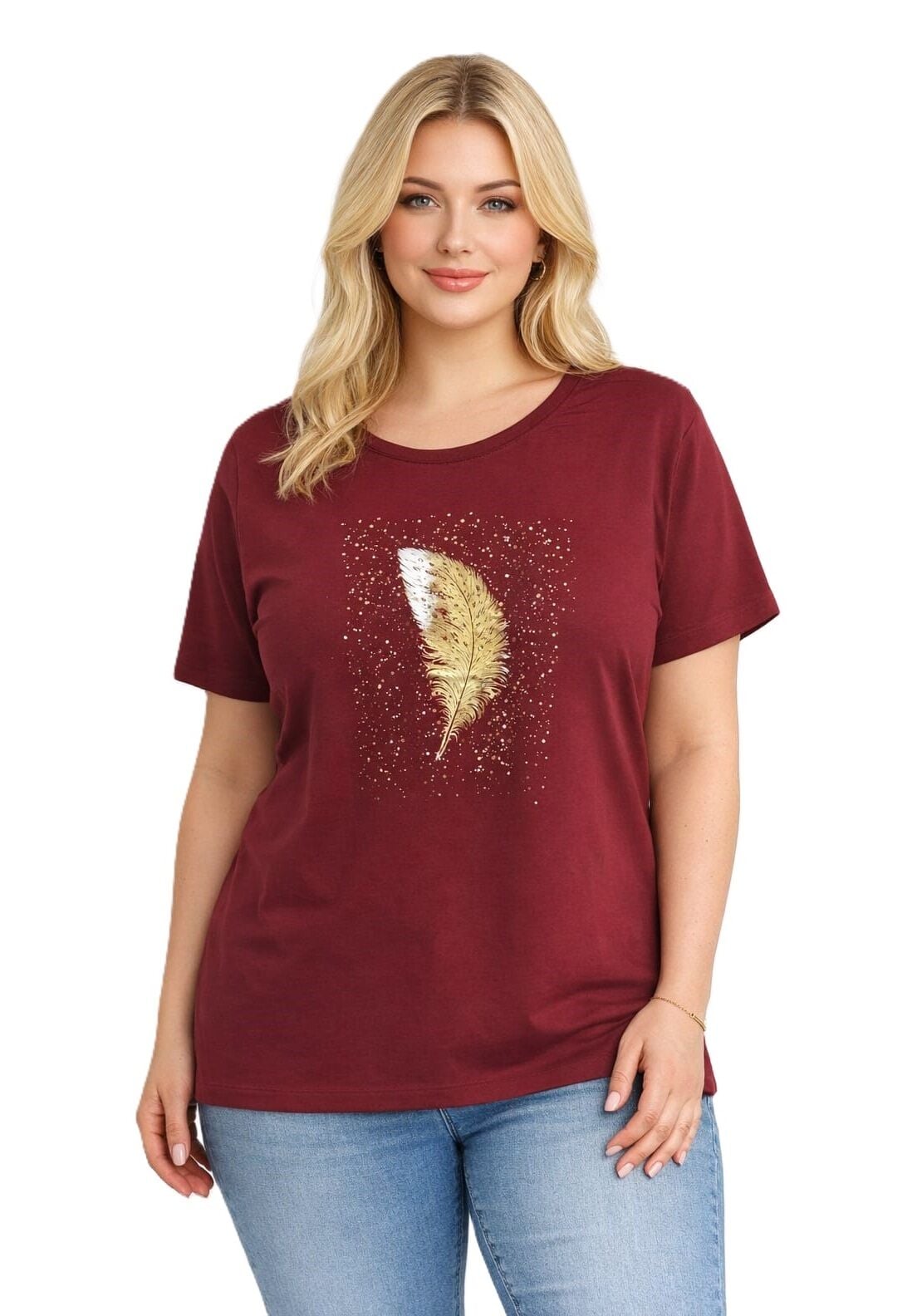 42/44/46 Beden Baskılı Tişört-Bordo PB360