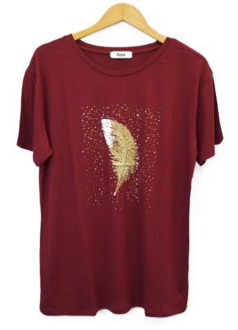 42/44/46 Beden Baskılı Tişört-Bordo PB360