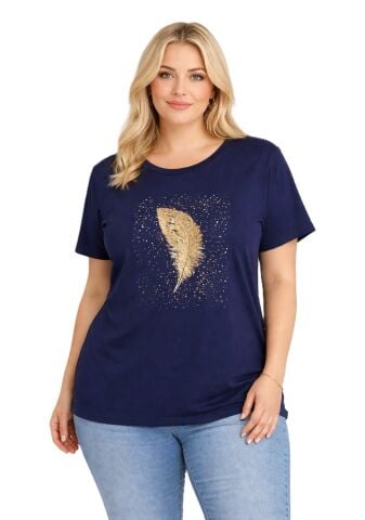 42/44/46 Beden Baskılı Tişört-Lacivert PB361