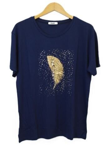 42/44/46 Beden Baskılı Tişört-Lacivert PB361