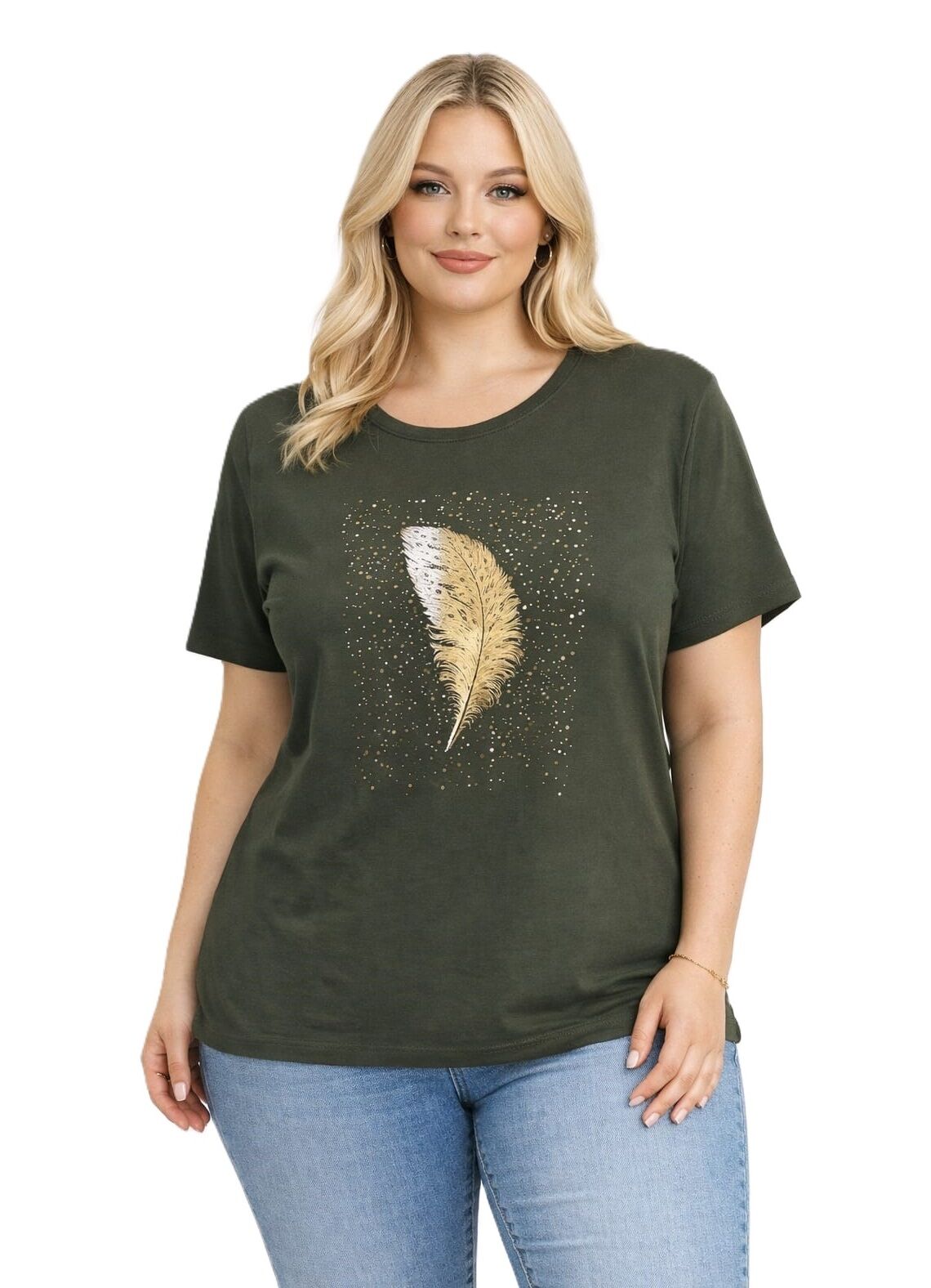 42/44/46 Beden Baskılı Tişört-Haki PB362