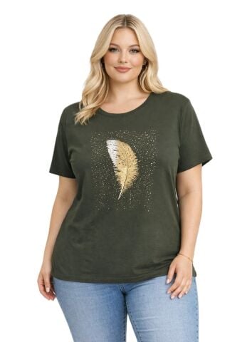 42/44/46 Beden Baskılı Tişört-Haki PB362