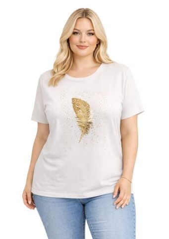 42/44/46 Beden Baskılı Tişört-Ekru PB363