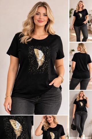 42/44/46 Beden Baskılı Tişört-Siyah PB364