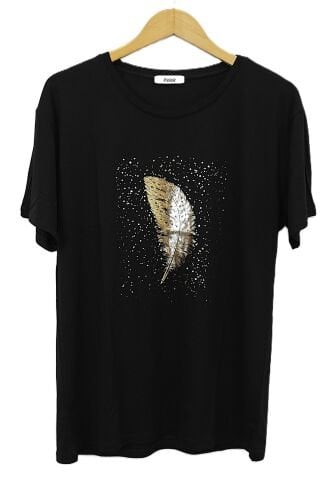 42/44/46 Beden Baskılı Tişört-Siyah PB364