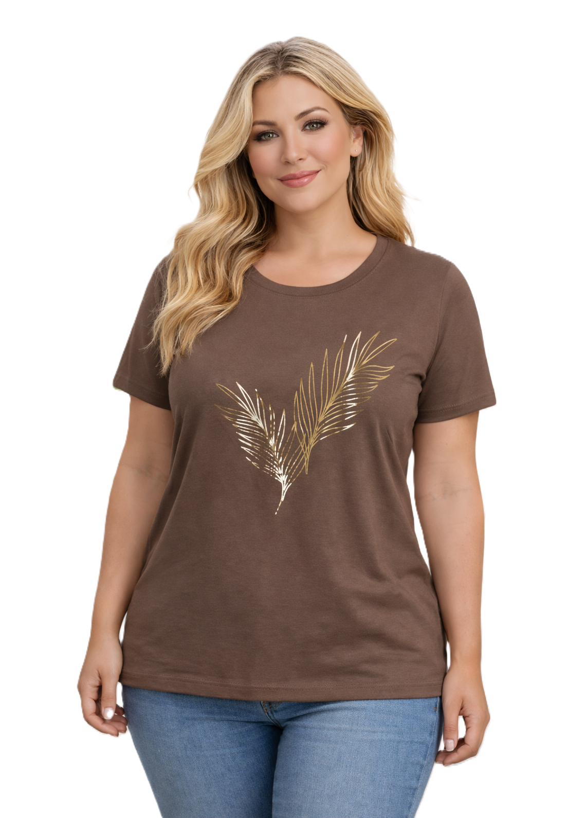 42/44/46 Beden Baskılı Tişört-Vizon PB365