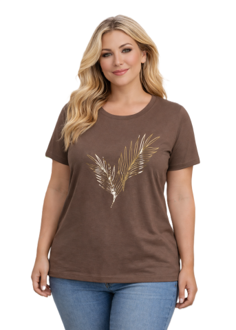 42/44/46 Beden Baskılı Tişört-Vizon PB365