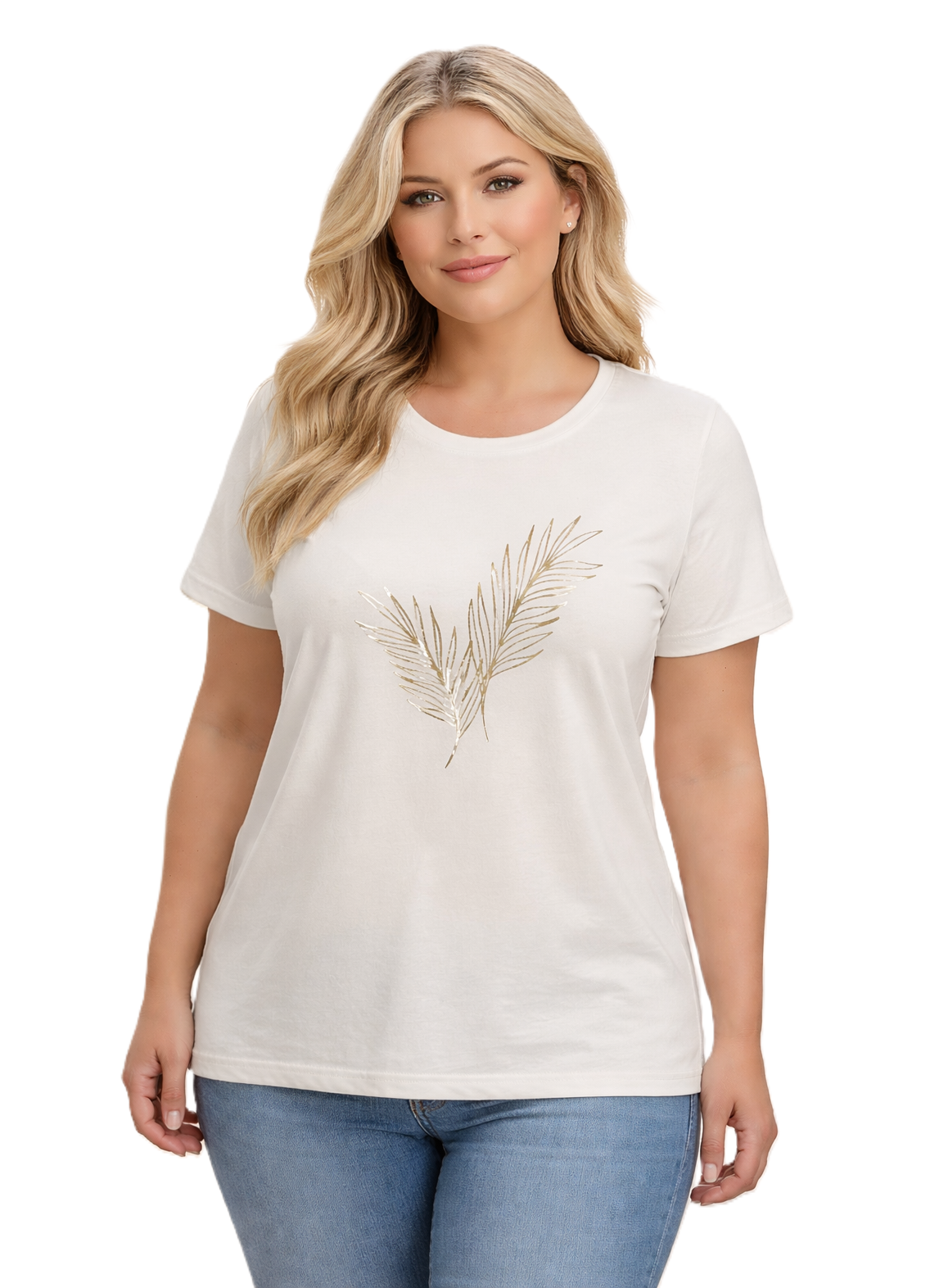 42/44/46 Beden Baskılı Tişört-Ekru PB366