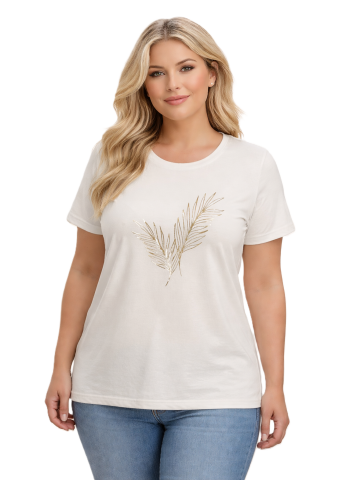 42/44/46 Beden Baskılı Tişört-Ekru PB366