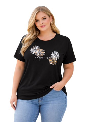 42/44/46 Beden Baskılı Tişört-Siyah PB367