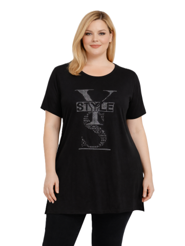 Büyük Beden Taş Baskılı Tunik-Siyah PB369