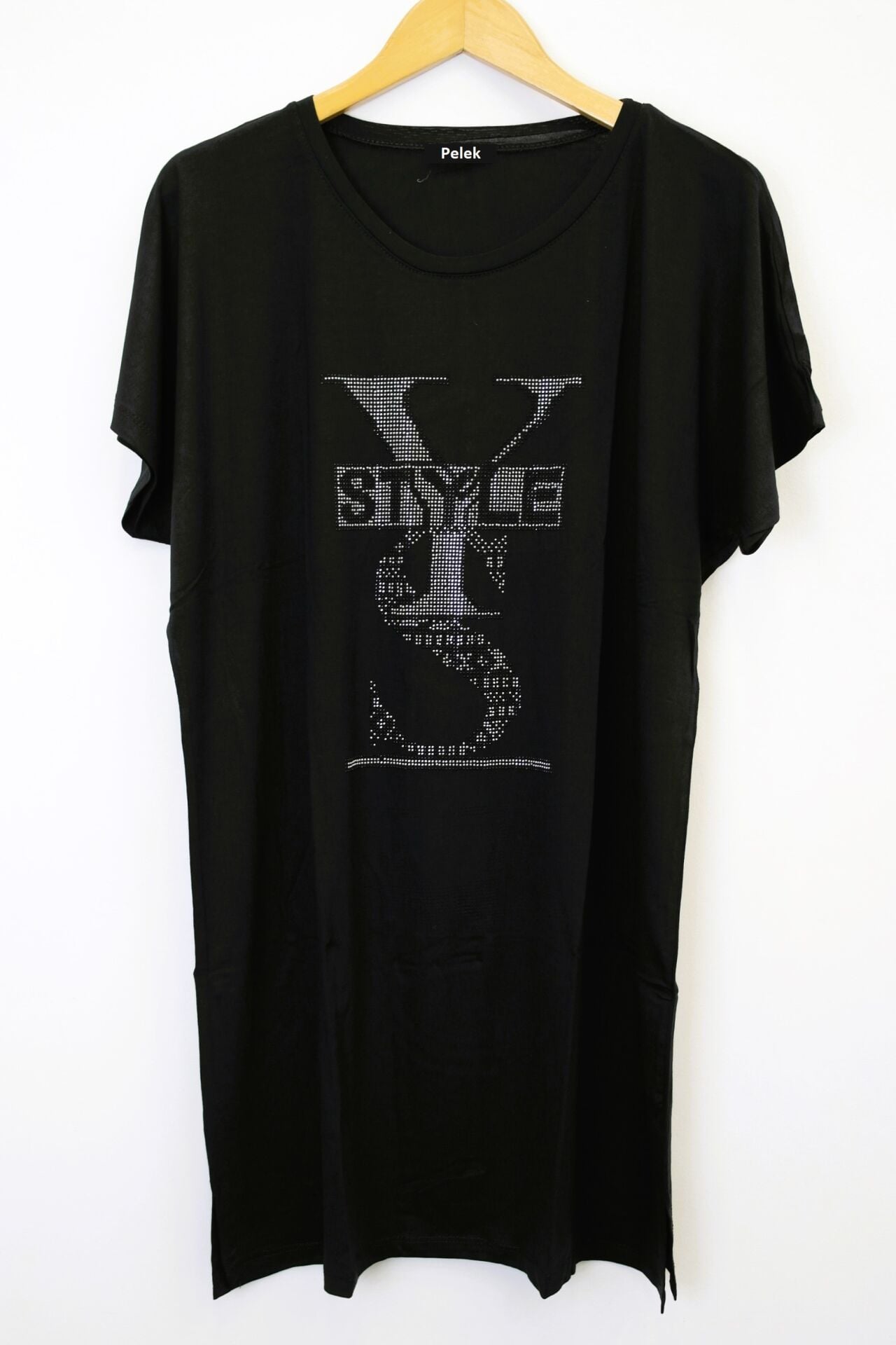 Büyük Beden Taş Baskılı Tunik-Siyah PB369