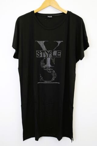 Büyük Beden Taş Baskılı Tunik-Siyah PB369