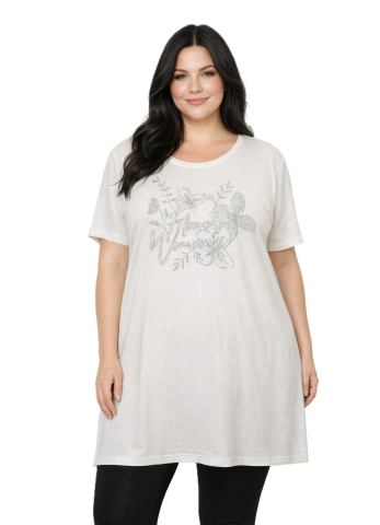 Büyük Beden Taş Baskılı Tunik-Ekru PB371