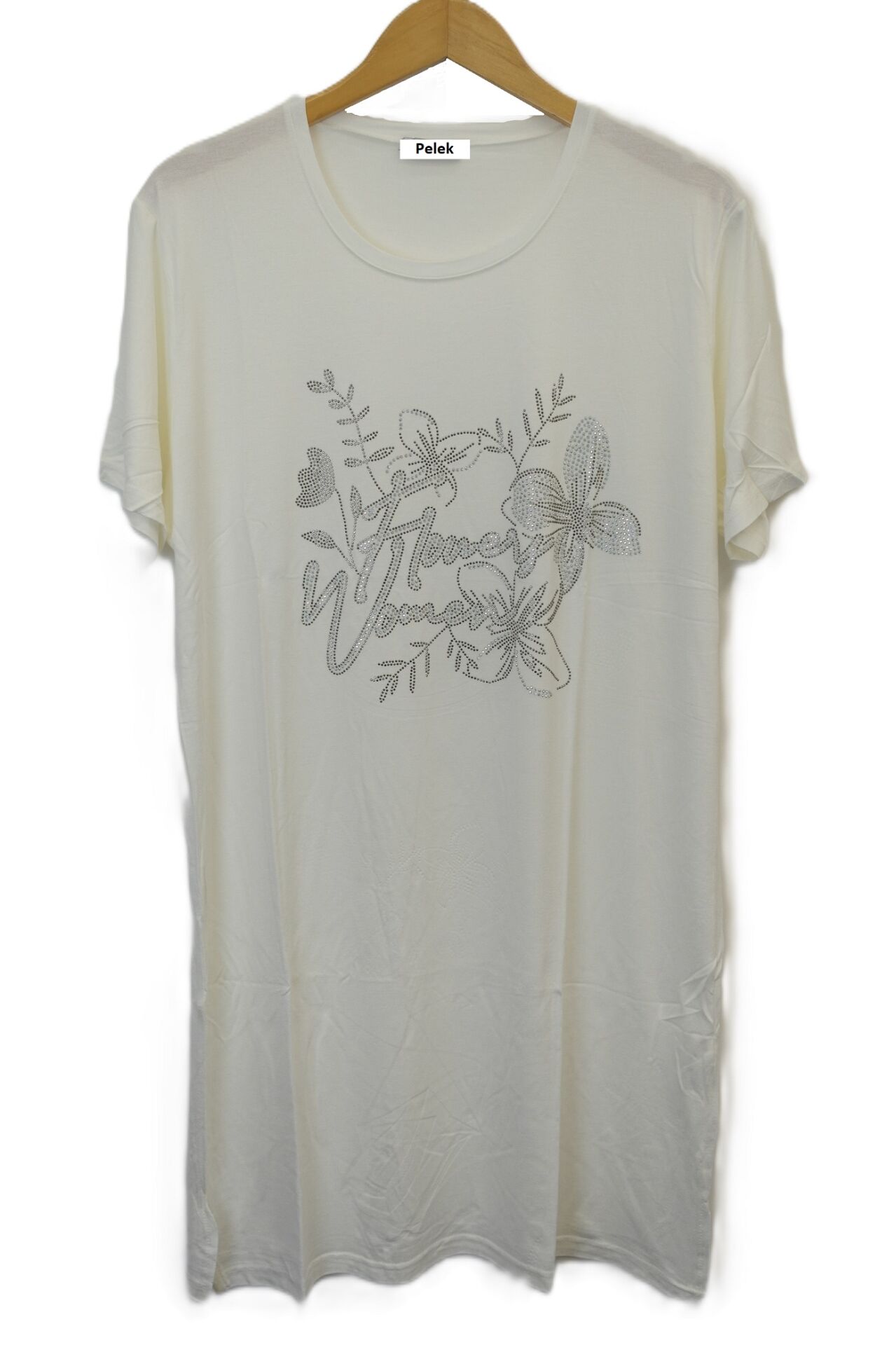 Büyük Beden Taş Baskılı Tunik-Ekru PB371