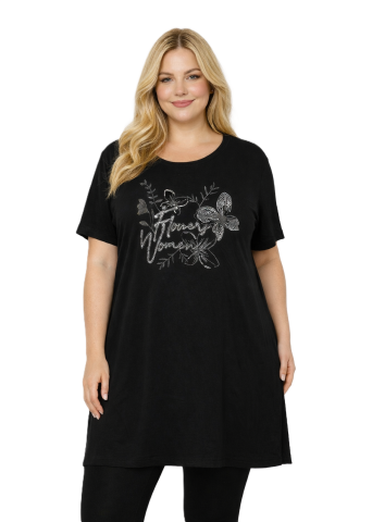 Büyük Beden Taş Baskılı Tunik-Siyah PB372