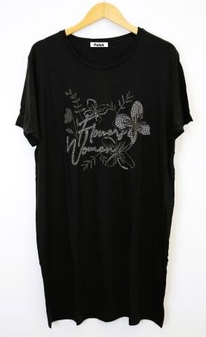 Büyük Beden Taş Baskılı Tunik-Siyah PB372