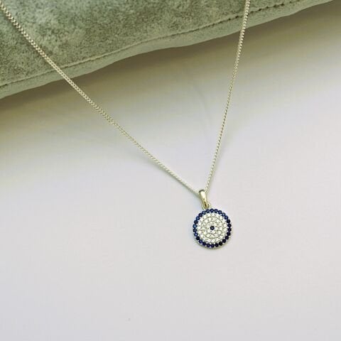 Taşlı Nazar Kolye 925 Ayar Gümüş GK06