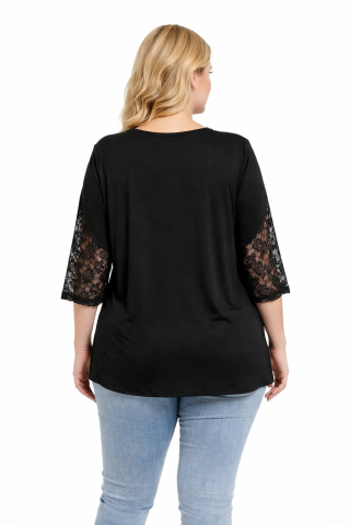 Büyük Beden Kapri Kol Bluz-Siyah PB385