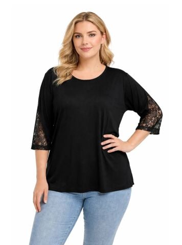 Büyük Beden Kapri Kol Bluz-Siyah PB385