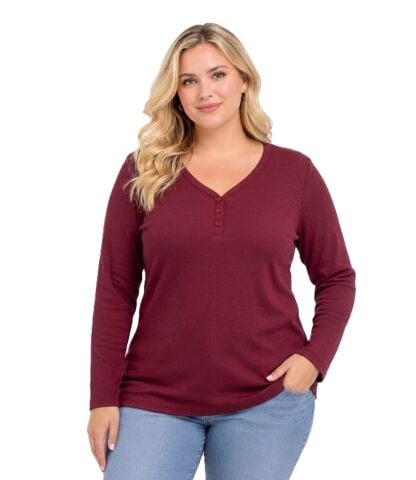 B&B Basic Pamuklu Bluz-Bordo PB492