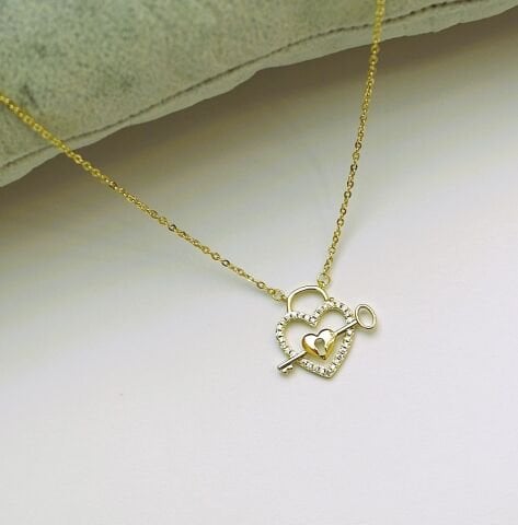 14K Altın Rengi Xuping Anahtar Kalp Kolye TK304