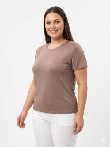 42/44/46 Beden Basic Tişört-Kahverengi PB392