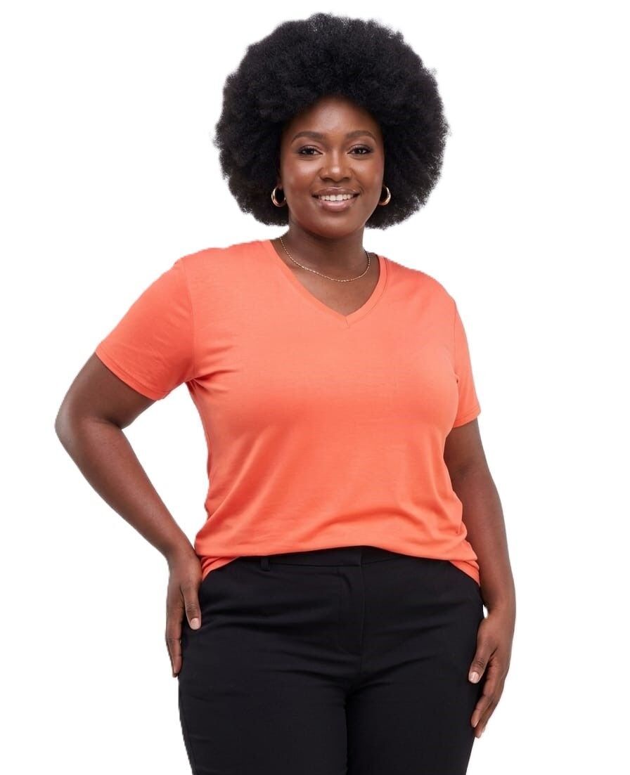 42/44/46 Beden V Yaka Basic Tişört-Turuncu PB400