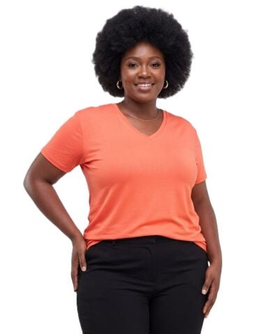 42/44/46 Beden V Yaka Basic Tişört-Turuncu PB400