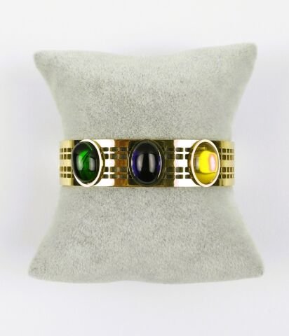 Renkli Taşlı Çelik Kelepçe Bileklik TBL14