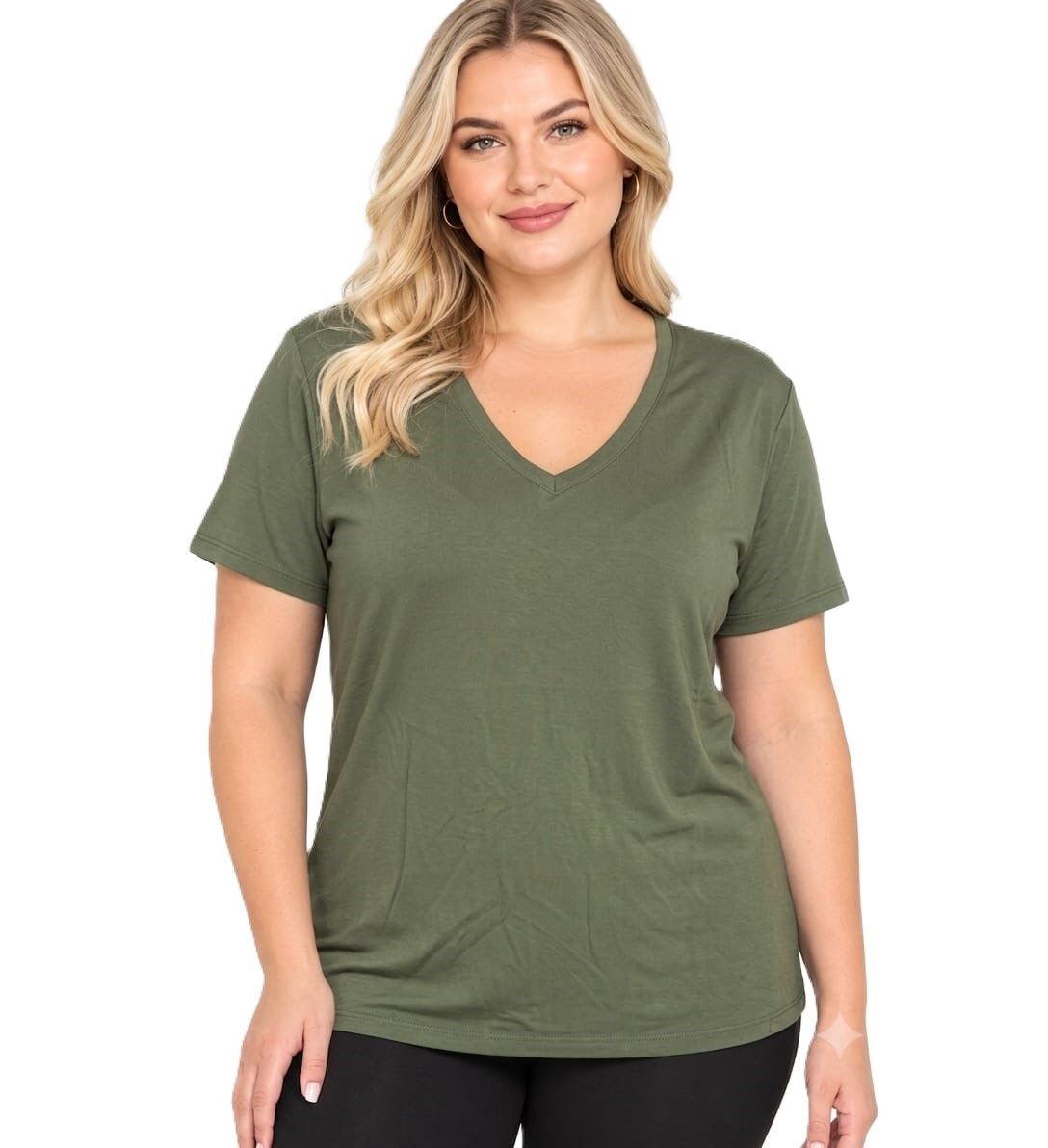 V Yaka Basic T-shirt - Haki PK08