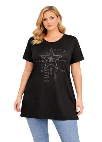 Büyük Beden Taş Baskılı Tunik-Siyah PB404