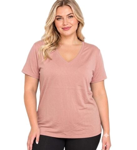 V Yaka Basic T-shirt - Gülkurusu PK09