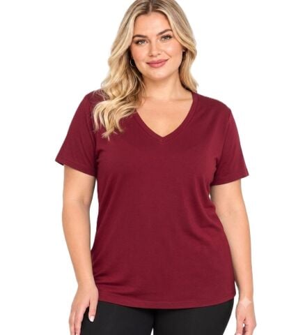 V Yaka Basic T-shirt - Bordo PK10