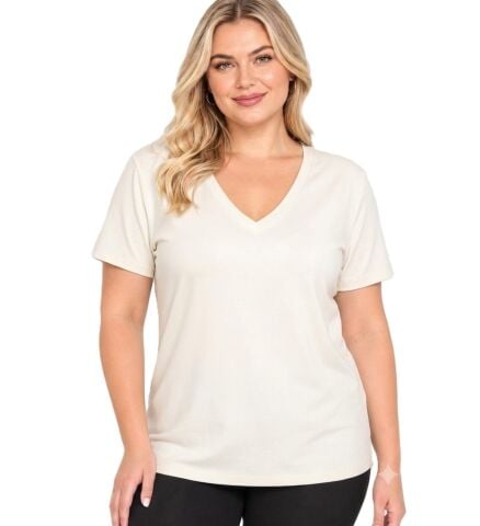 V Yaka Basic T-shirt - Beyaz PK12