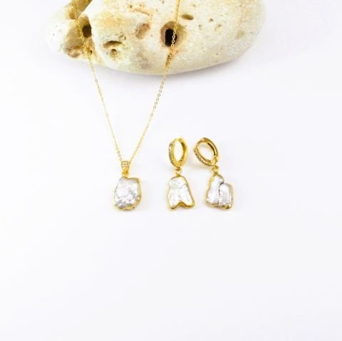 Doğal İnci Altın Kaplama İkili Set DT02