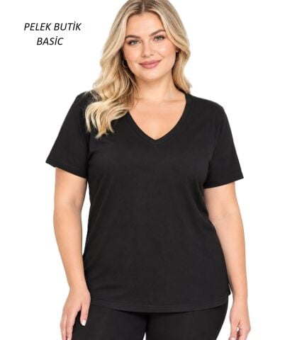 V Yaka Basic T-shirt - Siyah PK13